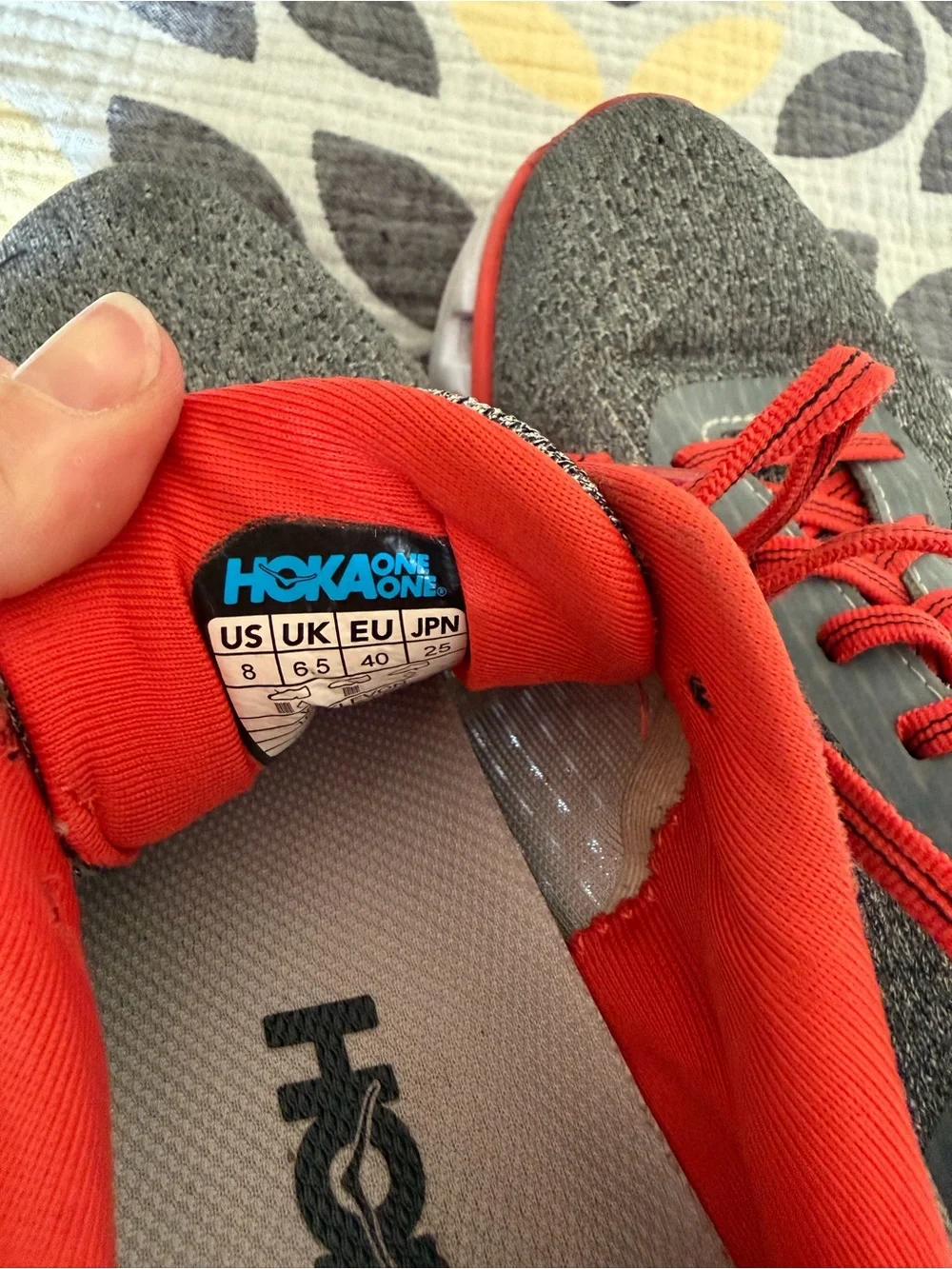Hoka Grey/Orange Lightweight Running Shoes Size 8